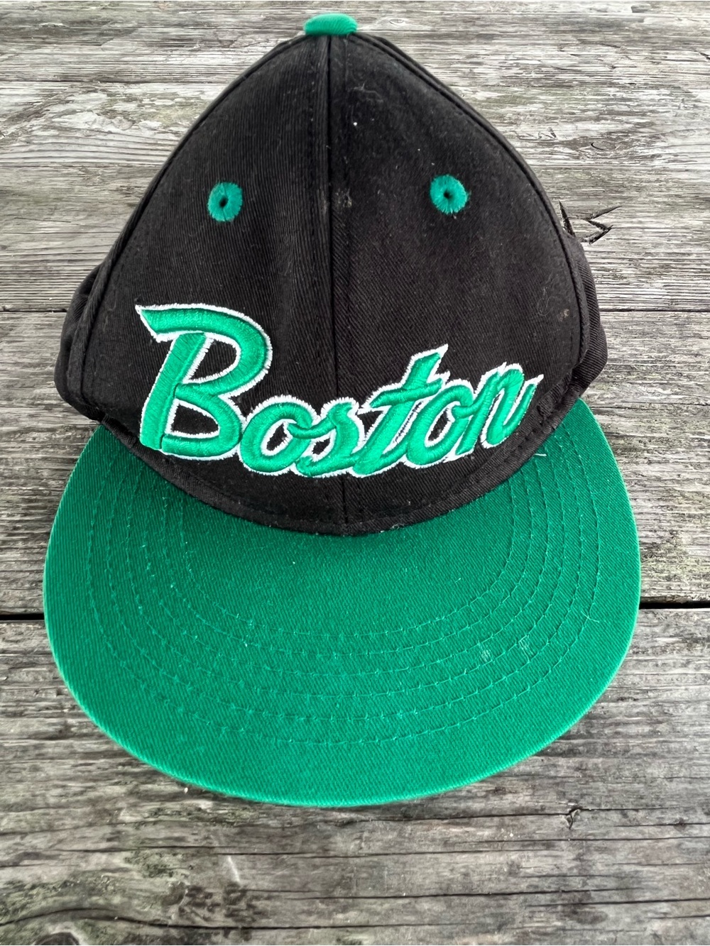 KBETHOS Black and Green Boston Script Snapback Hat new